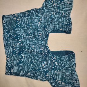 White Dotted Blue Colour Linen Blouse