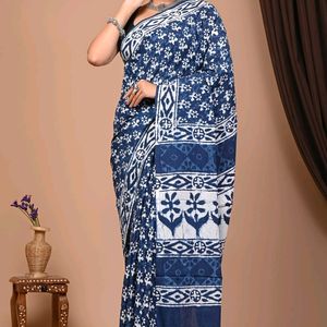 Bagru Handblock printed Cotton  'Mulmul' Sarees