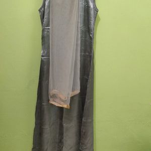 Grey Gown With Chikankari Work