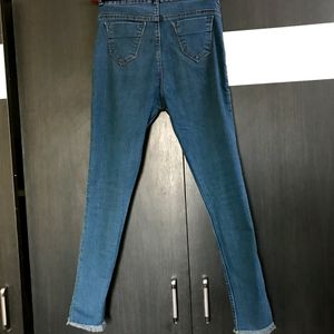 High Waist Ripped Blue Jeans For Women