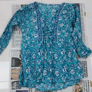 Sea Green Floral Short Kurti