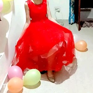 Red Gown With Neck Choli