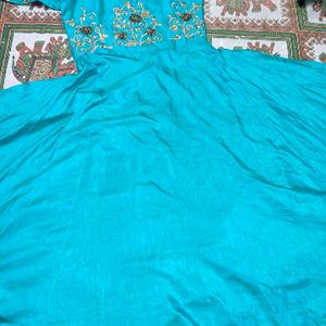 Boat Neck Lightly Embroided Gown With Dupatta