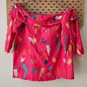 AJIO Off Shoulder Pink Top With Tie-up