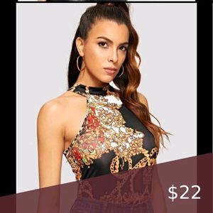 Graphic Halter Neck Top