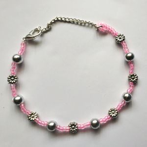 New Cute Pink Silver Floral Bracelet