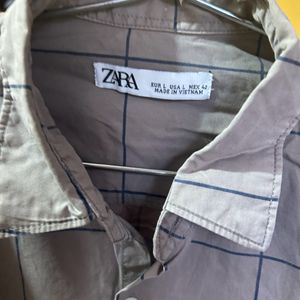 ZARA Grey Checks Shirt With Premium Quality