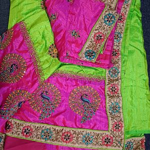 Vibrant Saree with Intricate Peacock Embroid