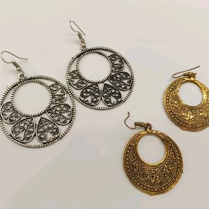 Silver Oxidised & Golden Designer Earring