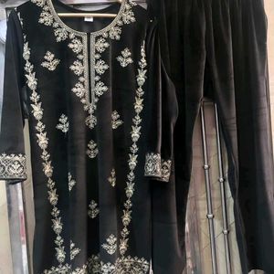 Velvet Kurta And Pant Set