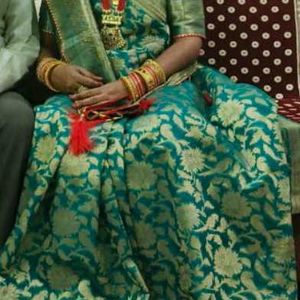 Sea Green Bnarshi Silk Saree With Heavy Work