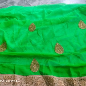 Home Made embroidery green colour designing sari