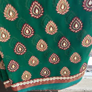 Deep Emarald Green Georgette Saree