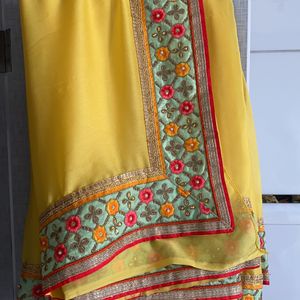 Yellow Saree With Full Border Work