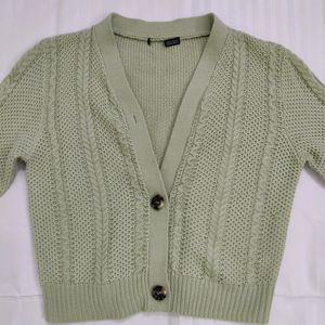 V Neck Casual Women Light Green Knit Sweater