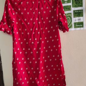 Red Floral Short Kurti . Size : XL