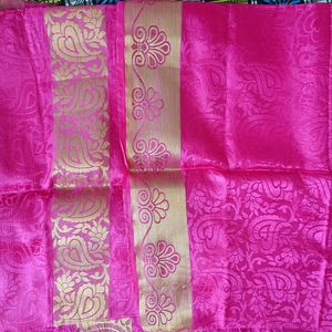 Parrot Green & Magenta Pink Saree & Blouse piece