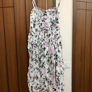 Floral Printed Shoulder Strap A-line Cotton Dress