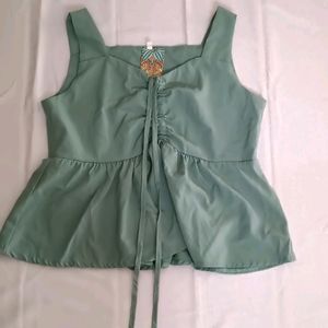 Green Babydoll Ruched Front Top