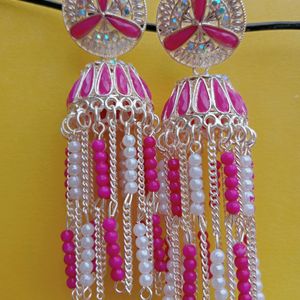 Jhumka Earrings - Pink