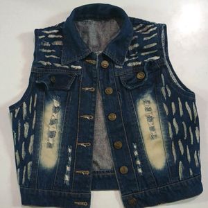 Navy Blue Sleeveless Jacket for Girls