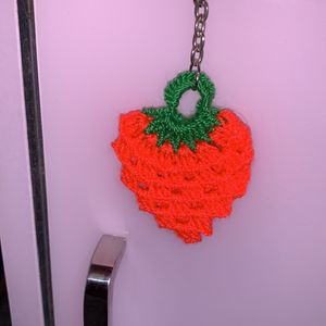 crochet strawberry keychain