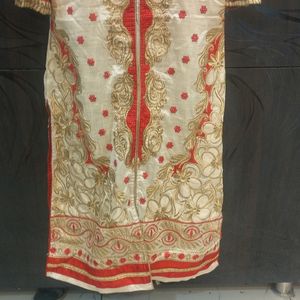 Heavy Embroidered Cream And Red Kurti For Girls