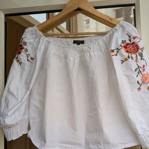 Embroided Sleeves Trendy White Top