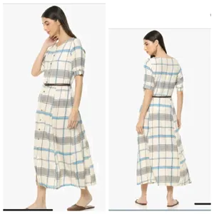 New Checked Details Purecotton A Line Dress