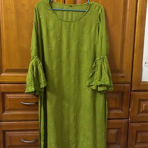 Parrot Green Bell Sleeves Kurta