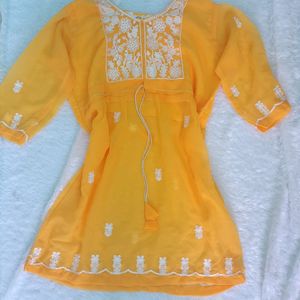 Mustard Chikankari Kurti