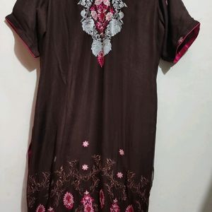 Brown Embroidry Work Suit Salwar With Dupatta