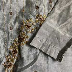 Grey Kurta With Golden Work