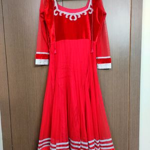 Red Velvet And Net Ethnic Suit |  Size 38