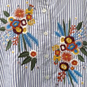 New Premium Cotton Stripped Embroidery Shirt