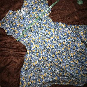 LIGHT BLUE FLORAL PRINT FROCK FOR GIRLS