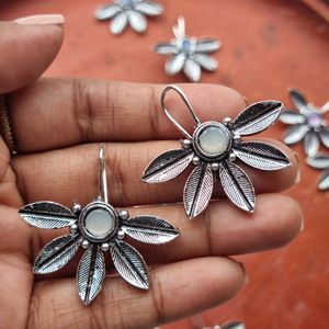 Leaves & Stones Floral Oxidised Hook Earrings