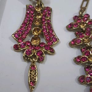 Pink And Golden Stones Jwellery Set