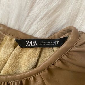 Zara Women's Tan Faux Leather Long Puff Sleeves To