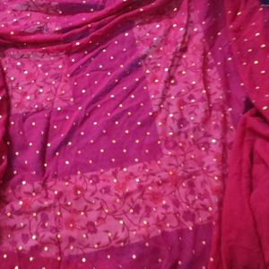 Red And Black Saree With Blouse Piece