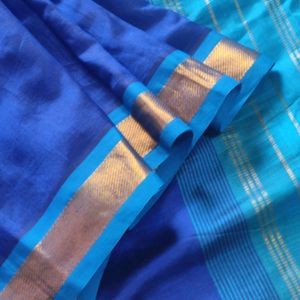 Royal Blue With Sky-blue Silk Saree