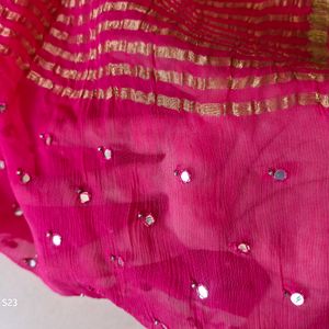 Dark Pink Real Mirror Heavh Georgette Saree