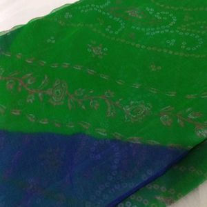 FREE DELIVERY GREEN BLUE COLOUR CHIFFON SAREE