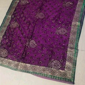 purple colour orange saree