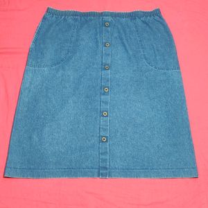 Plus Button Front Denim Skirt