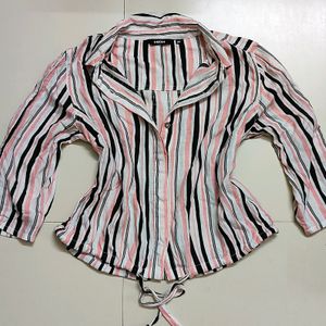 Branded Striped Cropped Shirt