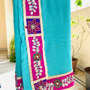 Sea Green Georgette Saree (Women)