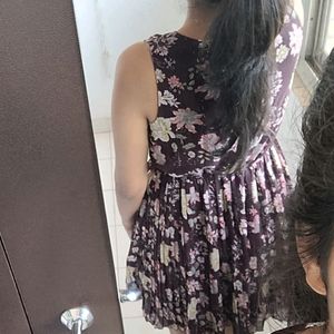 Brown Floral Flared Dress