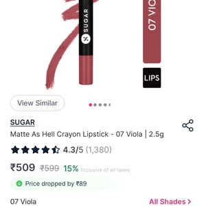 Sugar Matte As Hell Cryon Lipstick