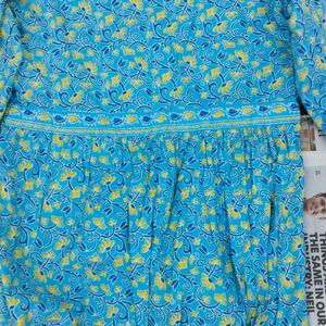 Sky Blue Floral Short Kurti